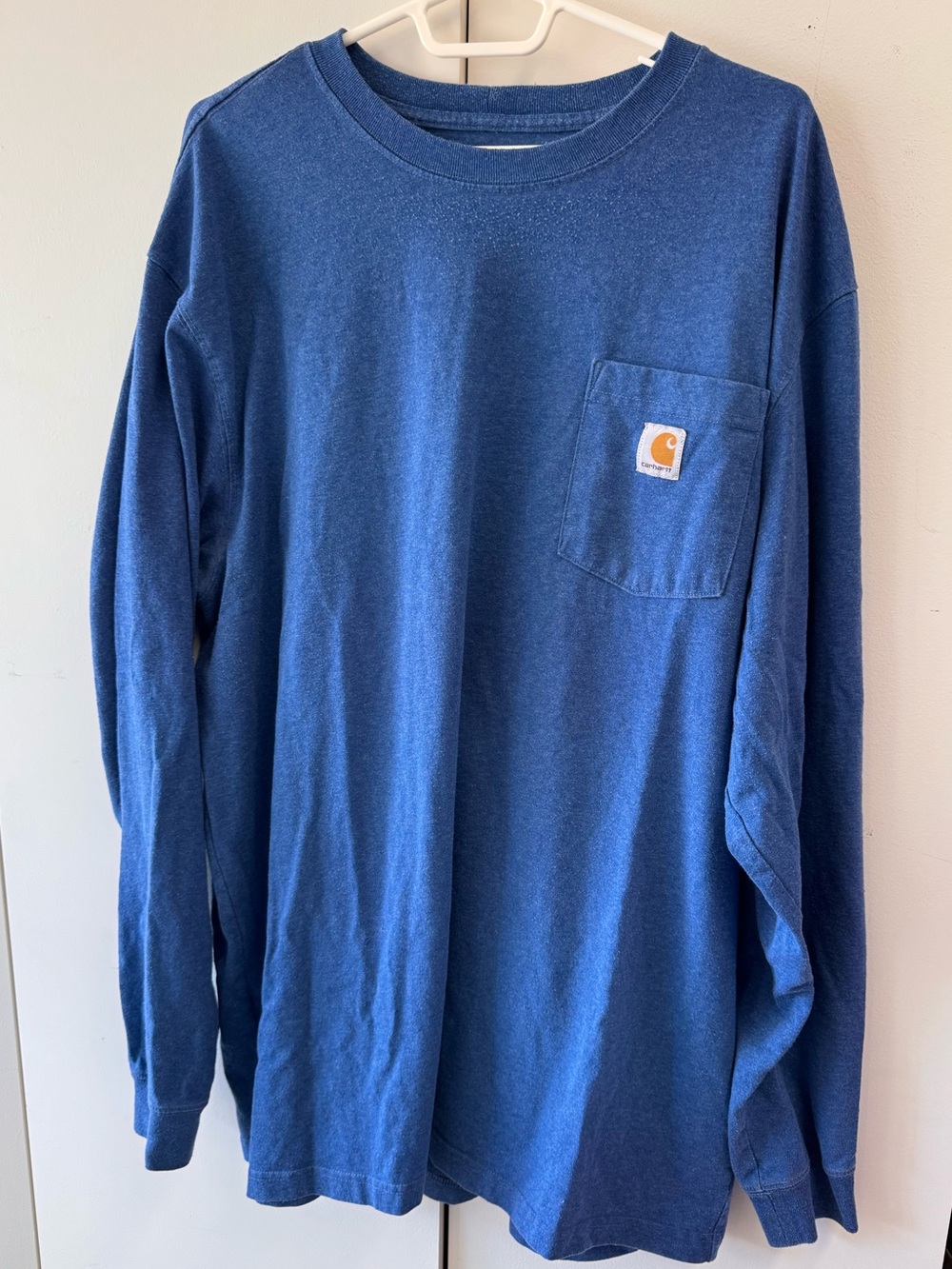 Carhartt Men's Long Sleeve Pocket Tee in Blue with Logo Patch